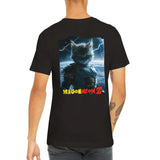 Camiseta Prémium Unisex Impresión Trasera de Gato "Saiyan Cósmico" Michilandia | La tienda online de los fans de gatos