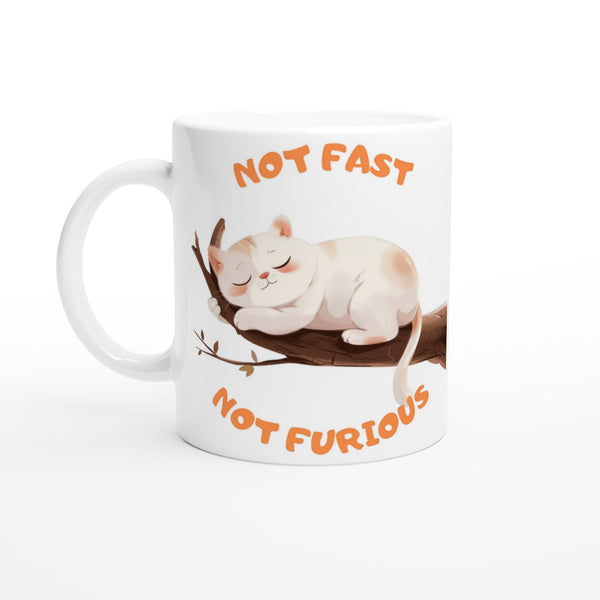Taza Blanca con Impresión de Gato "Not Fast Not Furious"