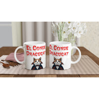 Taza Blanca con Impresión de Gato "Conde Dracucat" Michilandia | La tienda online de los fans de gatos