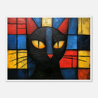 Póster de gato con marco de madera "Esencia de Mondrian" Michilandia | La tienda online de los fans de gatos