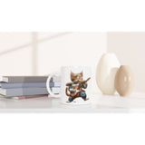 Taza Blanca con Impresión de Gato "Saiyajin Rockstar" Michilandia | La tienda online de los fans de gatos