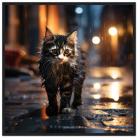 Póster semibrillante de gato con marco de madera "Vagabundo en la Noche" Gelato
