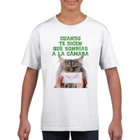 Camiseta júnior unisex estampado de gato "Sonrisa Obligada" Gelato