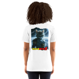 Camiseta Prémium Unisex Impresión Trasera de Gato "Saiyan Cósmico" Michilandia | La tienda online de los fans de gatos