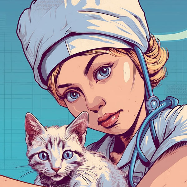 Taza blanca con impresión de gato "Enfermera Gatuna"