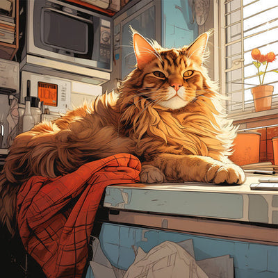 gato maine coon en la cocina