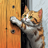 un gatito rascando una puerta