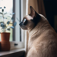 un gato siames mirando por la ventana