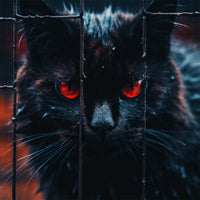 un gato negro con ojos rojos