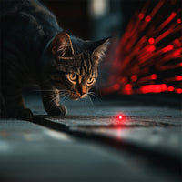 un gatito jugando con un rayo laser