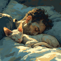 un gato sphynx durmiendo junto a un hombre