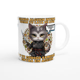 Taza blanca con impresión de gato "El Samurai del Atún" Michilandia | La tienda online de los amantes de gatos