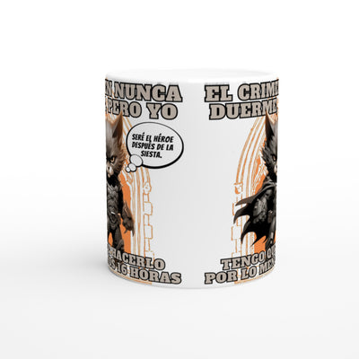 Taza Blanca con Impresión de Gato "Siesta de la Justicia" Michilandia | La tienda online de los fans de gatos