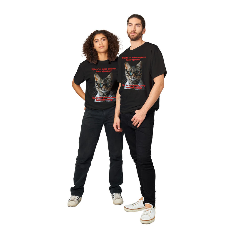 Camiseta unisex estampado de gato "Promesa de Ejercicio" Michilandia | La tienda online de los fans de gatos