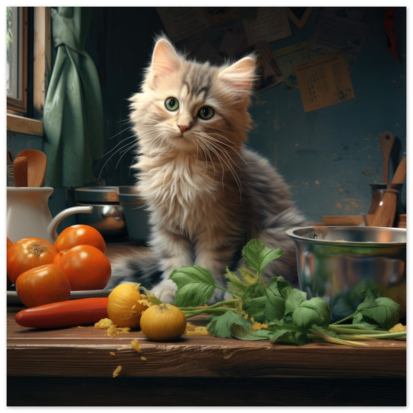 Panel en aluminio impresión de gato "Explorador de la Cocina"