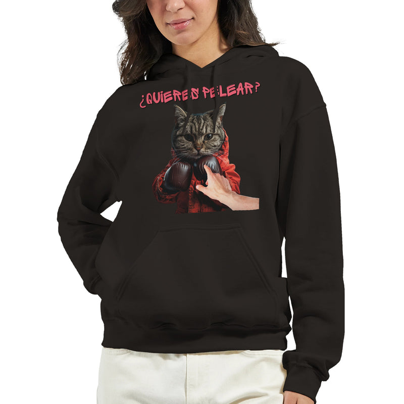 Sudadera con Capucha Unisex Estampado de Gato "¿quieres pelear?" Michilandia | La tienda online de los fans de gatos