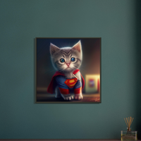 Póster semibrillante de gato con marco metal "Supercat"