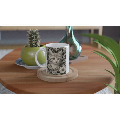 Taza Blanca con Impresión de Gato "Aventura en Sombreado" Michilandia | La tienda online de los fans de gatos