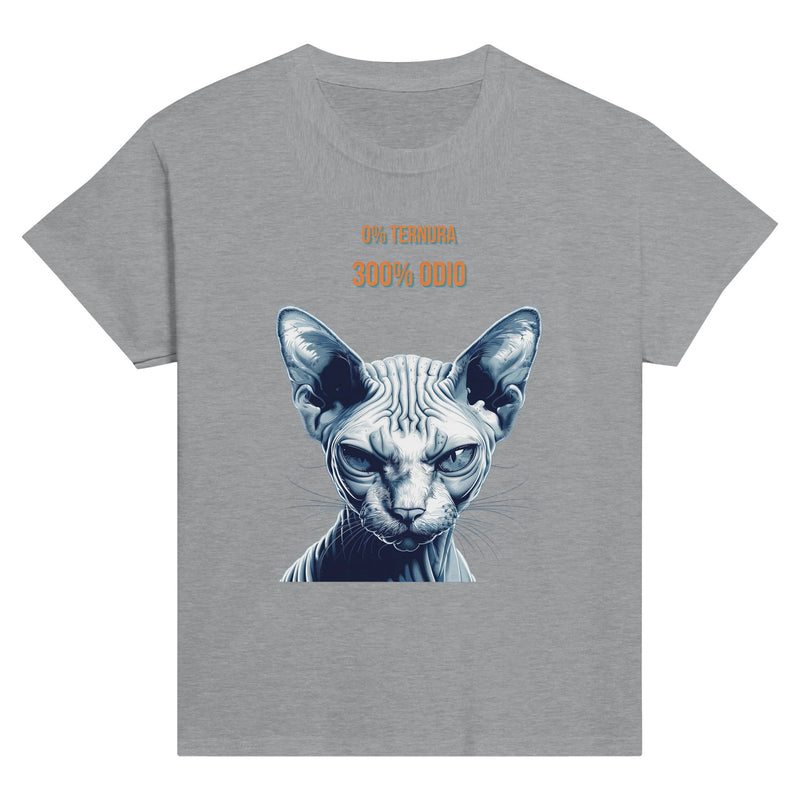 Camiseta Junior Unisex Estampado de Gato "Sphynx Implacable" Michilandia