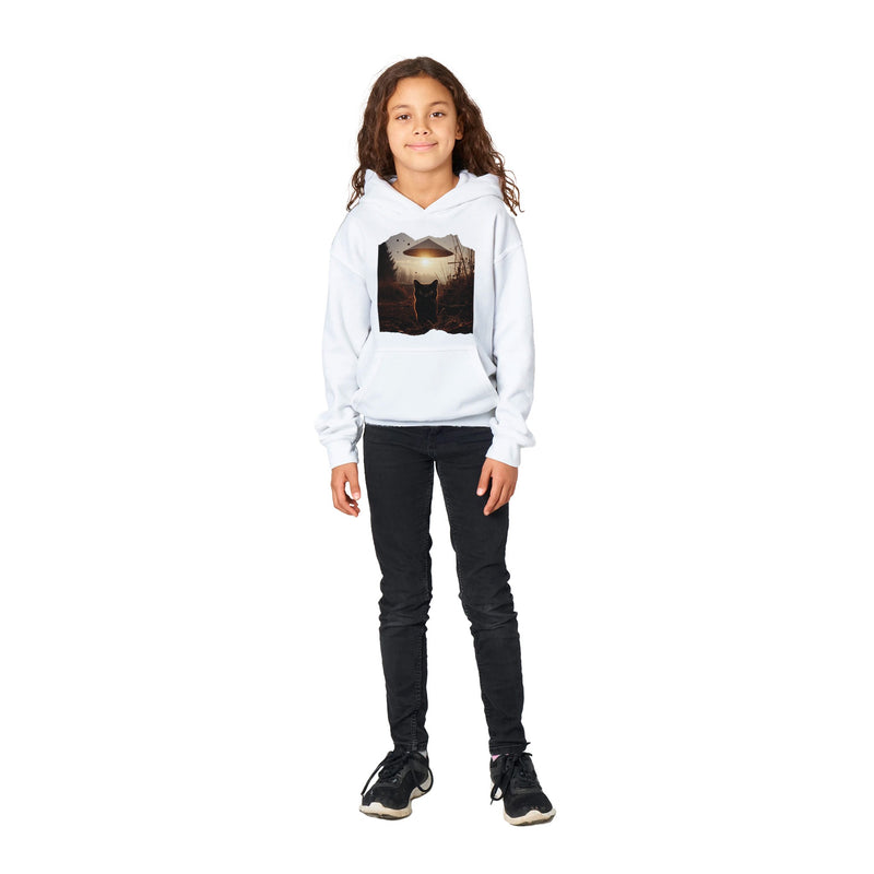 Sudadera con capucha júnior estampado de gato "Encuentro Extraterrestre" Michilandia | La tienda online de los fans de gatos