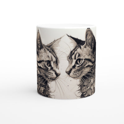 Taza blanca con impresión de gato 