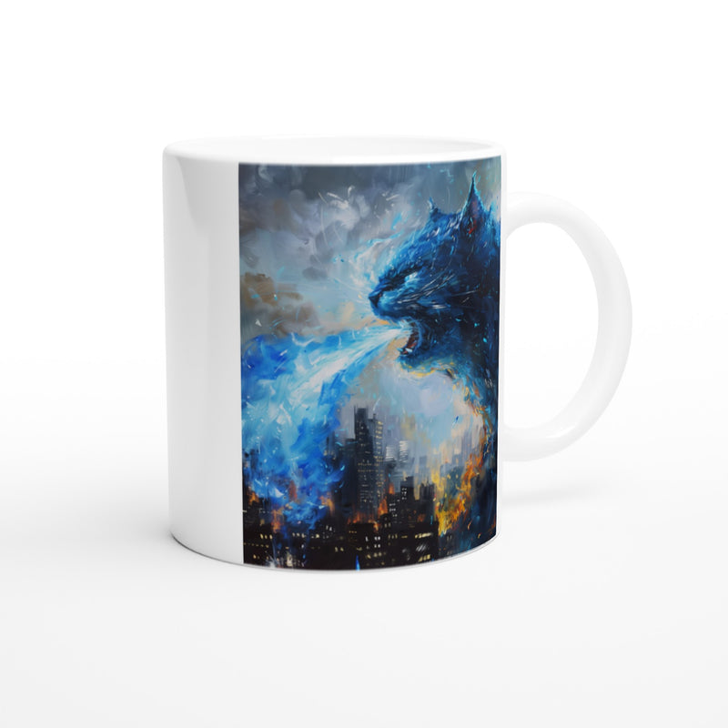 Taza Blanca con Impresión de Gato "Kaiju Gatuno" Michilandia