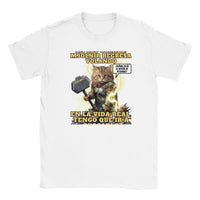 Camiseta Junior Unisex Estampado de Gato "El trueno que Maulla" Blanco