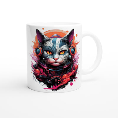 Taza Blanca con Impresión de Gato "Retro Miau" Michilandia | La tienda online de los fans de gatos