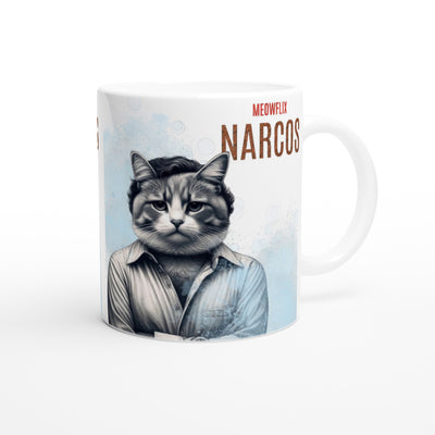 Taza Blanca con Impresión de Gato "Narcogato" Michilandia | La tienda online de los fans de gatos