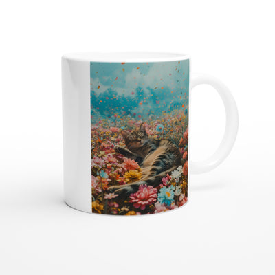 Taza Blanca con Impresión de Gato "Paz Floral Felina" Michilandia | La tienda online de los fans de gatos