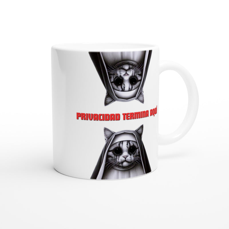 Taza Blanca con Impresión de Gato "Privacidad termina aquí" Michilandia | La tienda online de los fans de gatos