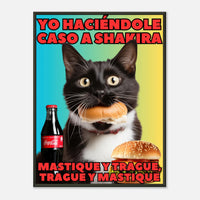 Póster Semibrillante de Gato con Marco Metal "Masticar y Tragar" Michilandia | La tienda online de los fans de gatos