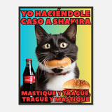 Póster Semibrillante de Gato con Marco Metal "Masticar y Tragar" Michilandia | La tienda online de los fans de gatos