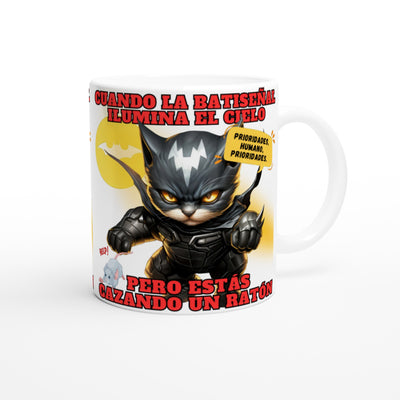 Taza blanca con impresión de gato "Cazador Nocturno" Michilandia | La tienda online de los amantes de gatos