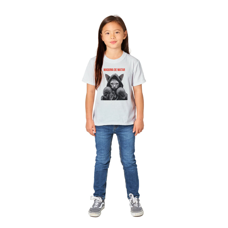 Camiseta Junior Unisex Estampado de Gato "Maquina de matar" Michilandia