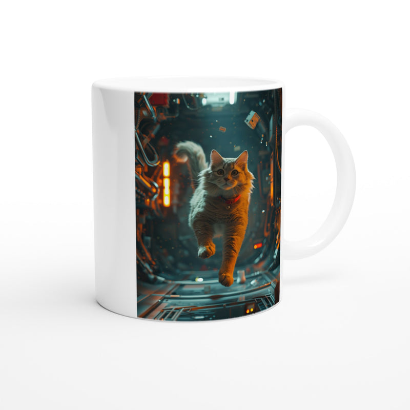 Taza Blanca con Impresión de Gato "Zero Gravity Cat" Michilandia | La tienda online de los fans de gatos