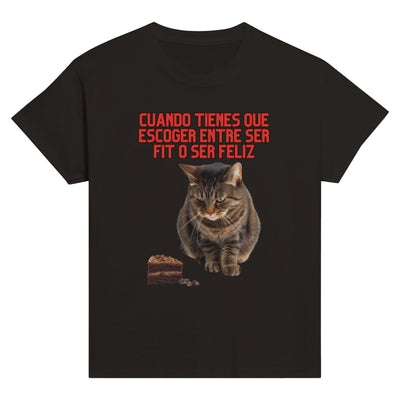 Camiseta Junior Unisex Estampado de Gato "Fit o Feliz" Michilandia | La tienda online de los fans de gatos