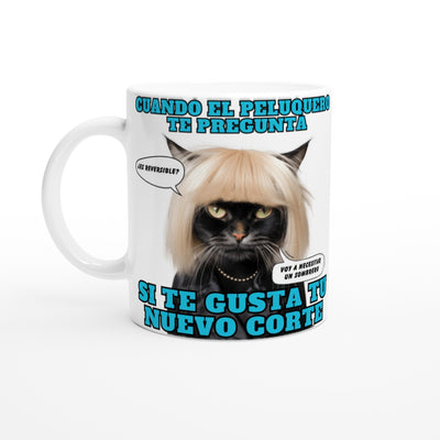 Taza blanca con impresión de gato 