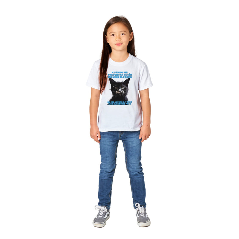 Camiseta Junior Unisex Estampado de Gato "Miau y el Pastel" Michilandia | La tienda online de los fans de gatos