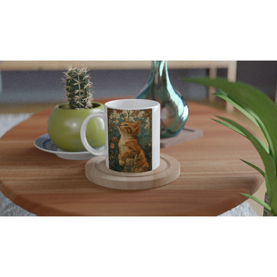 Taza Blanca con Impresión de Gato "Explorador Jardinero" Michilandia | La tienda online de los fans de gatos