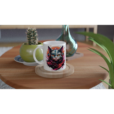 Taza Blanca con Impresión de Gato "Retro Miau" Michilandia | La tienda online de los fans de gatos