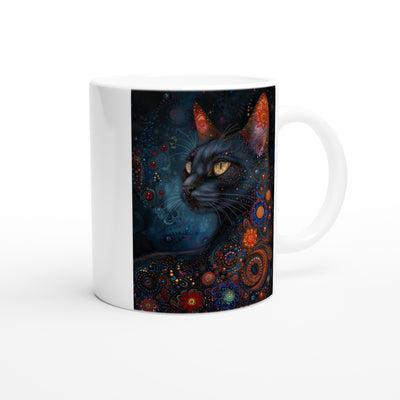 Taza Blanca con Impresión de Gato "Elegancia Klimtiana" Michilandia | La tienda online de los fans de gatos