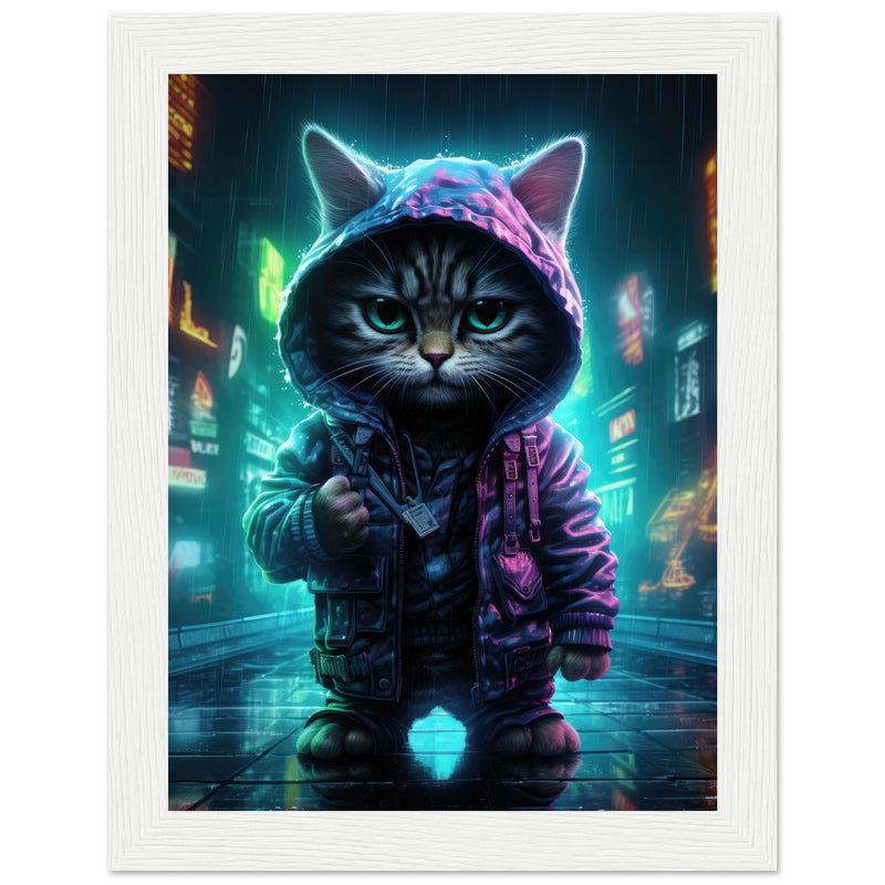 Póster semibrillante de gato con marco de madera "Munchkin Gángster Cyberpop" Gelato