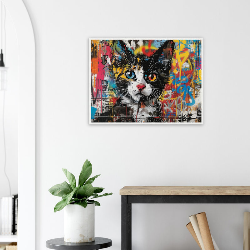 Póster de gato con marco de madera "Murales Miau" Michilandia | La tienda online de los fans de gatos