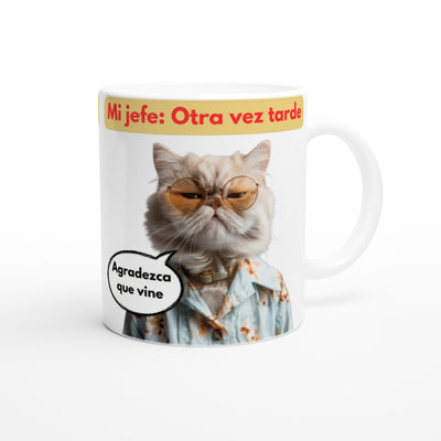 Taza Blanca con Impresión de Gato "Agradecido Miau" Michilandia