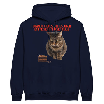 Sudadera con Capucha Unisex Estampado de Gato "Fit o Feliz" Michilandia | La tienda online de los fans de gatos