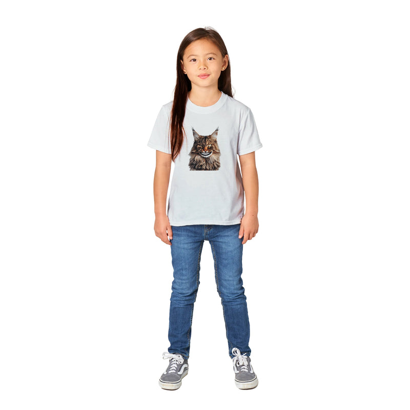 Camiseta Junior Unisex Estampado de Gato "Sonrisa de Maine Coon" Michilandia