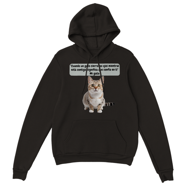 Sudadera con capucha unisex estampado de gato "Desconfiado"