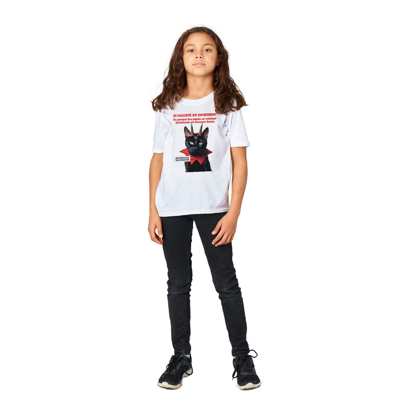 Camiseta Junior Unisex Estampado de Gato "Semana no muy Santa" Michilandia | La tienda online de los fans de gatos