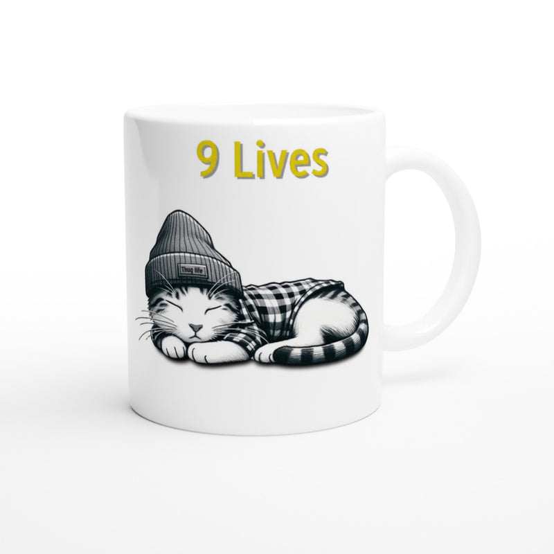 Taza Blanca con Impresión de Gato "9 Lives" Michilandia | La tienda online de los fans de gatos